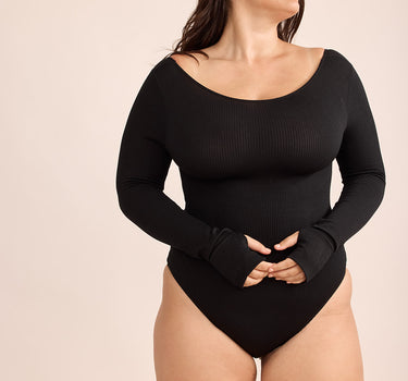 1.17 Long Sleeves Ribbed Bodysuit (Black)